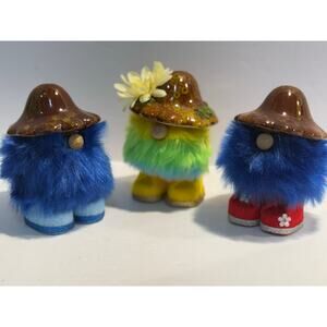 Whimsical Gnome Mushroom Figures Lot of 3
